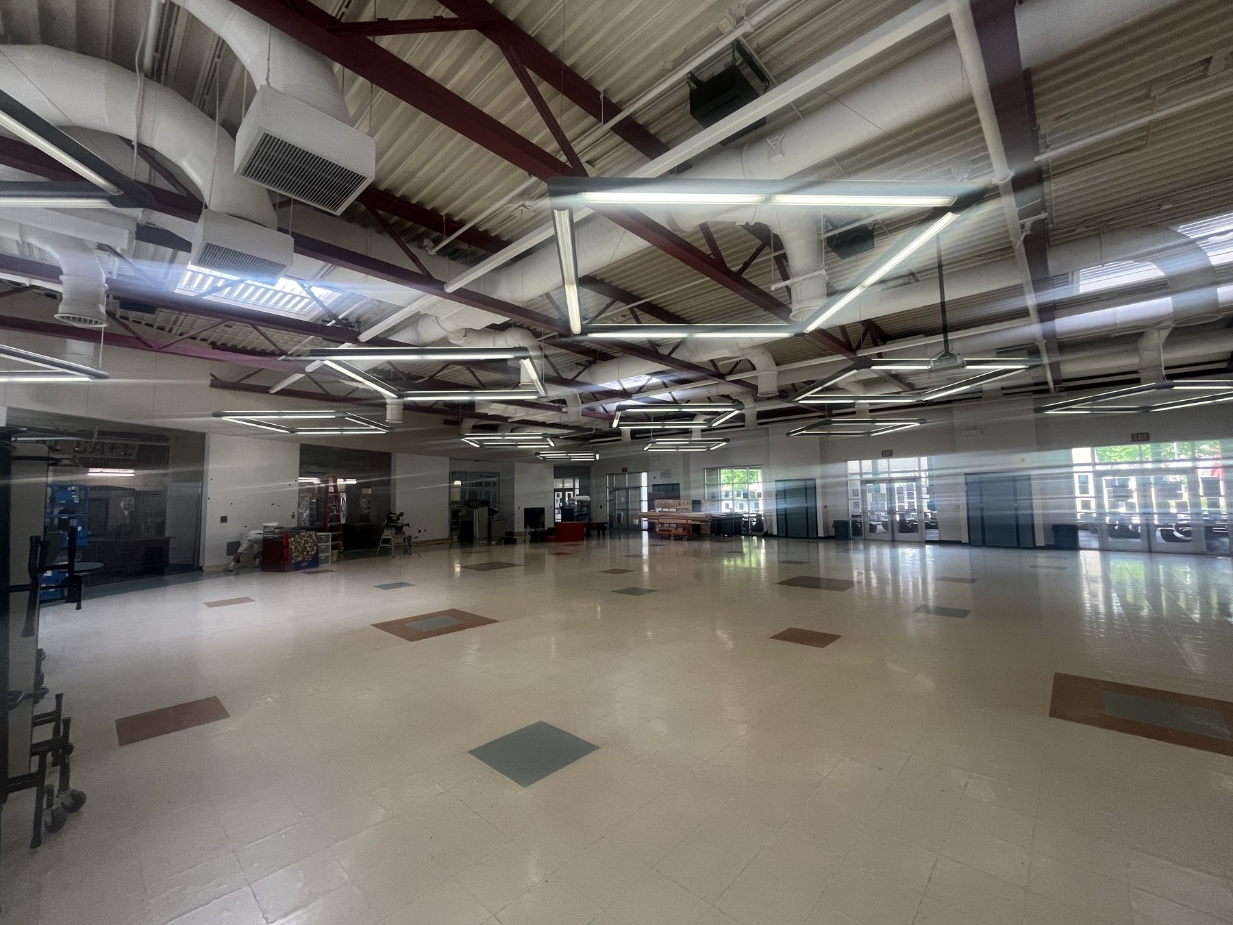 School multipurpose room ready for commercial painting in Northern California